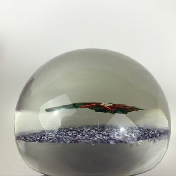 Paul Ysart Aventurine Flower Lampwork Purple Jasper Ground Paperweight Signed PY - Picture 8 of 16